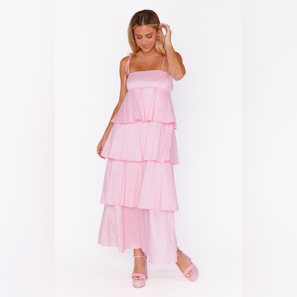 SHOW ME YOUR MUMU Meet Cute Dress In Light Pink Taffeta - Picture 2 of 7